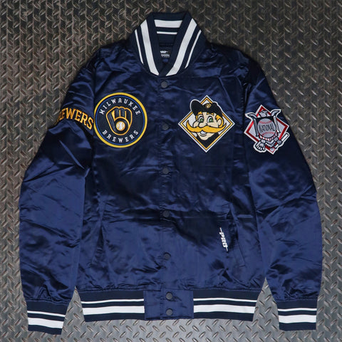 Pro Standard Milwaukee Brewers Mascot Rib Satin Jacket Midnight Blue LMB6314310-MDN