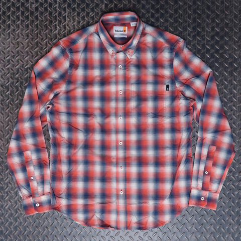 Timberland Checkered Poplin Long Sleeve Button Up Woven Shirt Burnt Sienna TB0A5VHKEH7