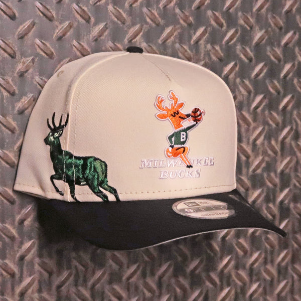 New Era Milwaukee Bucks Hardwood Classics 2Tone 9FIFTY A-Frame Snapback Hats Cream Black 60839932