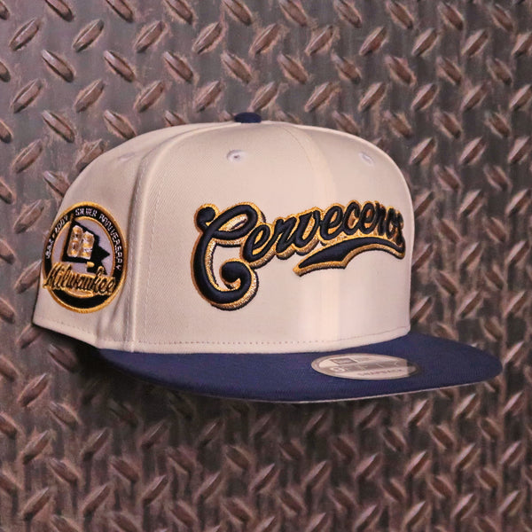 New Era Milwaukee Brewers Cerveceros 2Tone 9FIFTY Snapback Hat Cream Navy 70965138