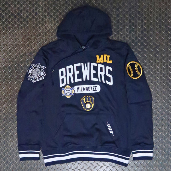 Pro Standard Milwaukee Brewers Letterman Rib Pullover Hoodie Navy LMB5315509