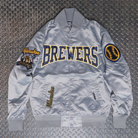 Pro Standard Milwaukee Brewers Crest Emblem Satin Jacket LMB639251-GRY