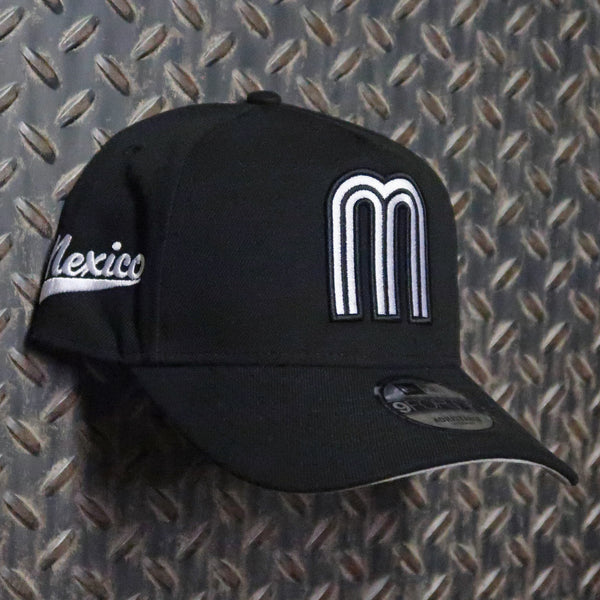 New Era Mexico Baseball 9FORTY A-Frame Snapback Hat Black White 21804236