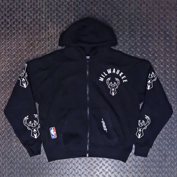 Pro Standard Milwaukee Bucks All Pro Drop Shoulder Zip Hoodie Black White BMB5517062-BLK