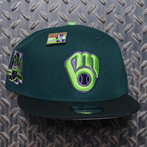 New Era x Big League Chew Sour Apple Milwaukee Brewers 9FIFTY Snapback Hat Dark Green, Black 60506853