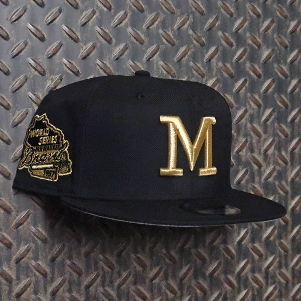 New Era Milwaukee Braves World Series 9FIFTY Snapback Hat Black Gold 70347425