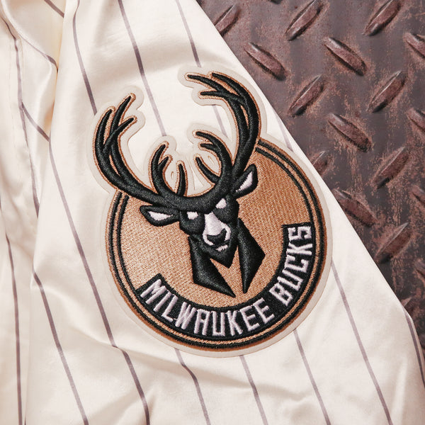 Pro Standard Milwaukee Bucks Pinstripe Retro Classic Rib Satin Jacket