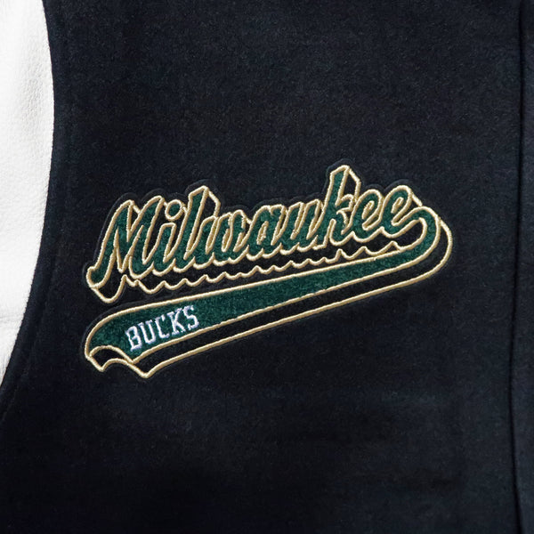 Pro Standard Milwaukee Bucks Script Tail Rib Varsity Jacket