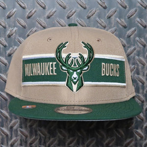 New Era Milwaukee Bucks 2024 Draft 9FIFTY Snapback Hat Tan Green 60507221