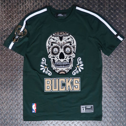 Pro Standard Milwaukee Bucks Sugar Skull Striped T-Shirt Forest Green BMB1516186-FOR