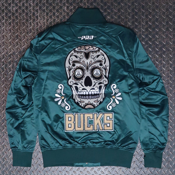 Pro Standard Milwaukee Bucks Sugar Skull Satin Jacket Forest Green BMB6516187-FOR