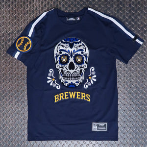 Pro Standard Milwaukee Brewers Sugar Skull Striped T-Shirt Midnight Navy LMB1314830-MDN