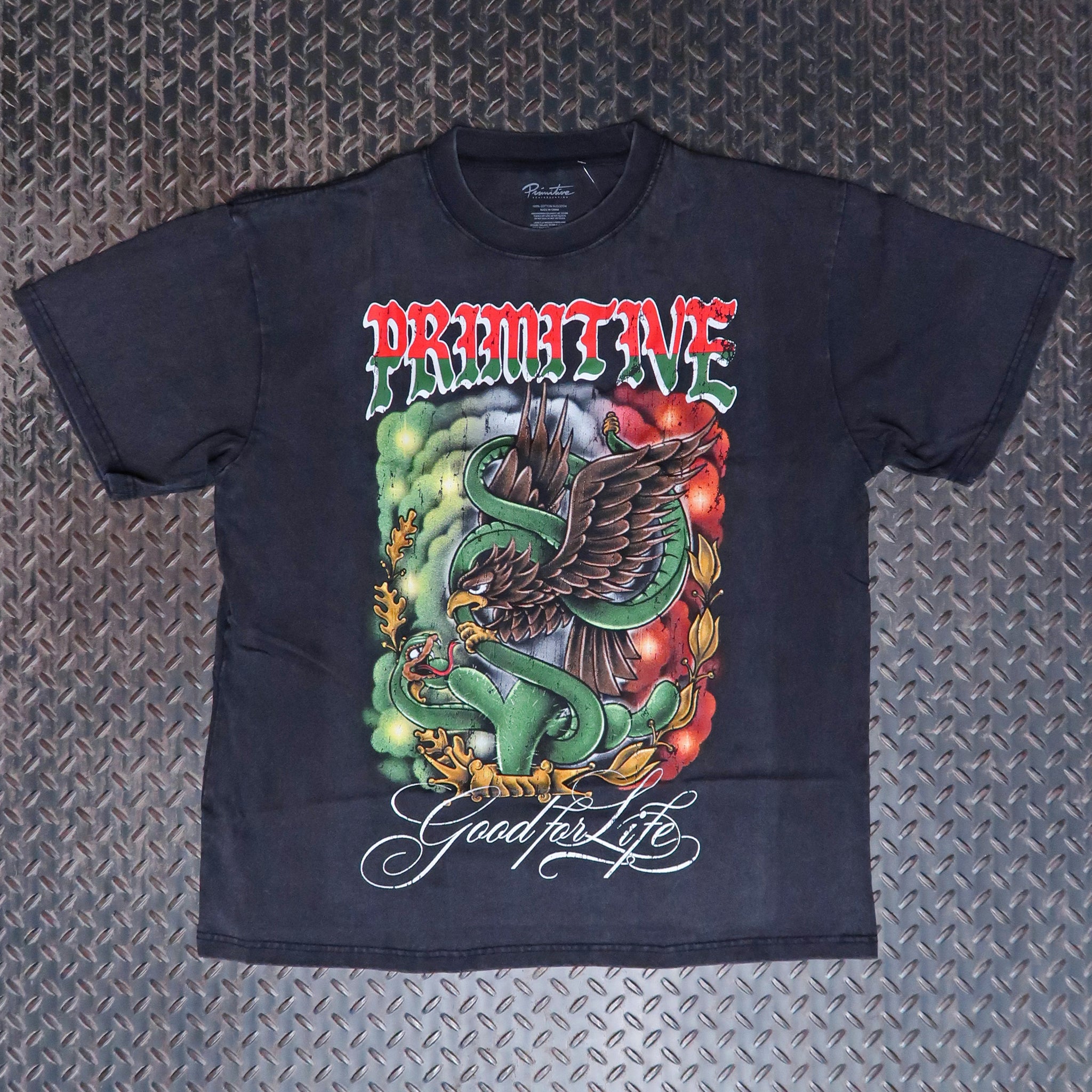 Primitive Por Vida II Heavyweight T-Shirt Faded Black PAPFA2454