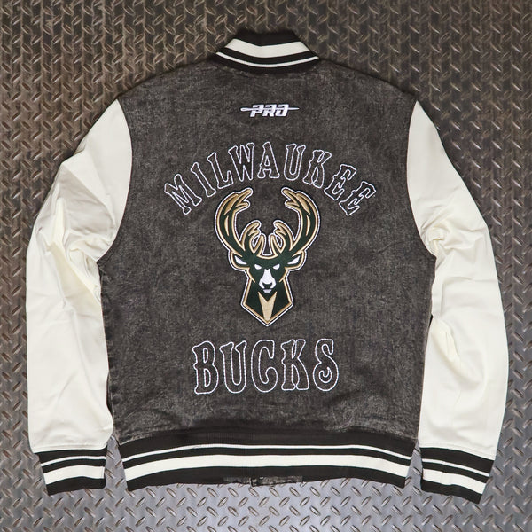 Pro Standard Milwaukee Bucks Rebel Athletics Denim Varsity Jacket
