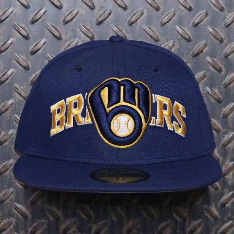 New Era Milwaukee Brewers Overlap 59FIFTY Fitted Hat Navy 60606946