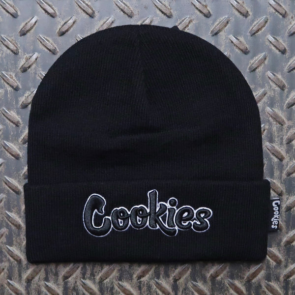 Cookies Original Logo Outline Knit Beanie Black White CM253XKB04