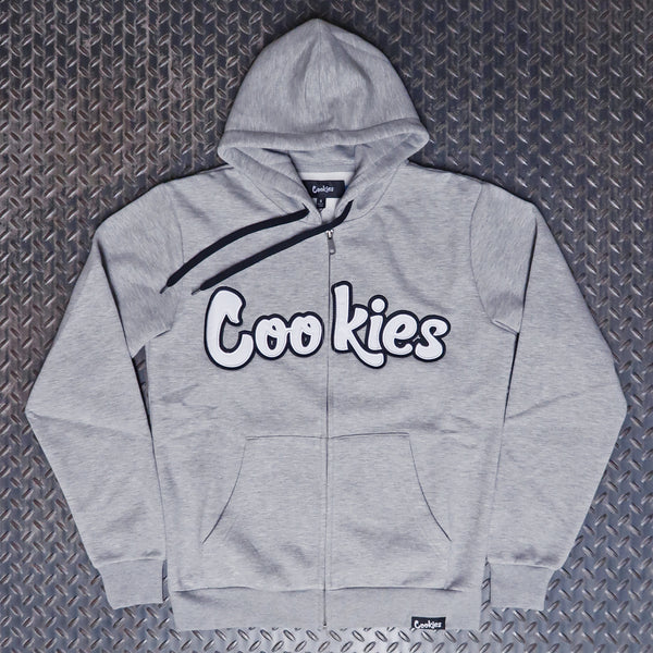 Cookies Original Logo Twill Applique Zip Hoodie Heather Grey White CM253HFC13