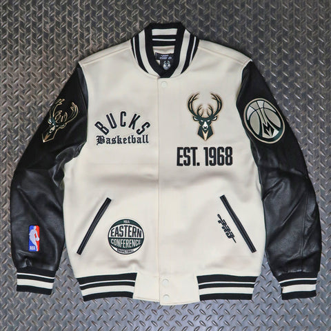 Pro Standard Milwaukee Bucks Modern Originals Rib Varsity Jacket Black Eggshell BMB6516419-EBK