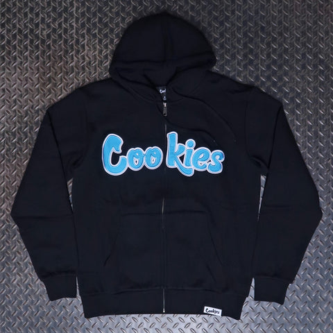 Cookies Original Logo Twill Applique Zip Hoodie Black Blue CM253HFC13
