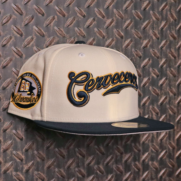 New Era Milwaukee Brewers Cerveceros 2Tone 59FIFTY Fitted Hat Cream Navy 70965138