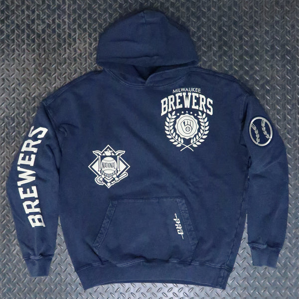 Pro Standard Milwaukee Brewers Street Team Enzyme Wash Drop Shoulder Pullover Hoodie Washed Navy LMB5315308